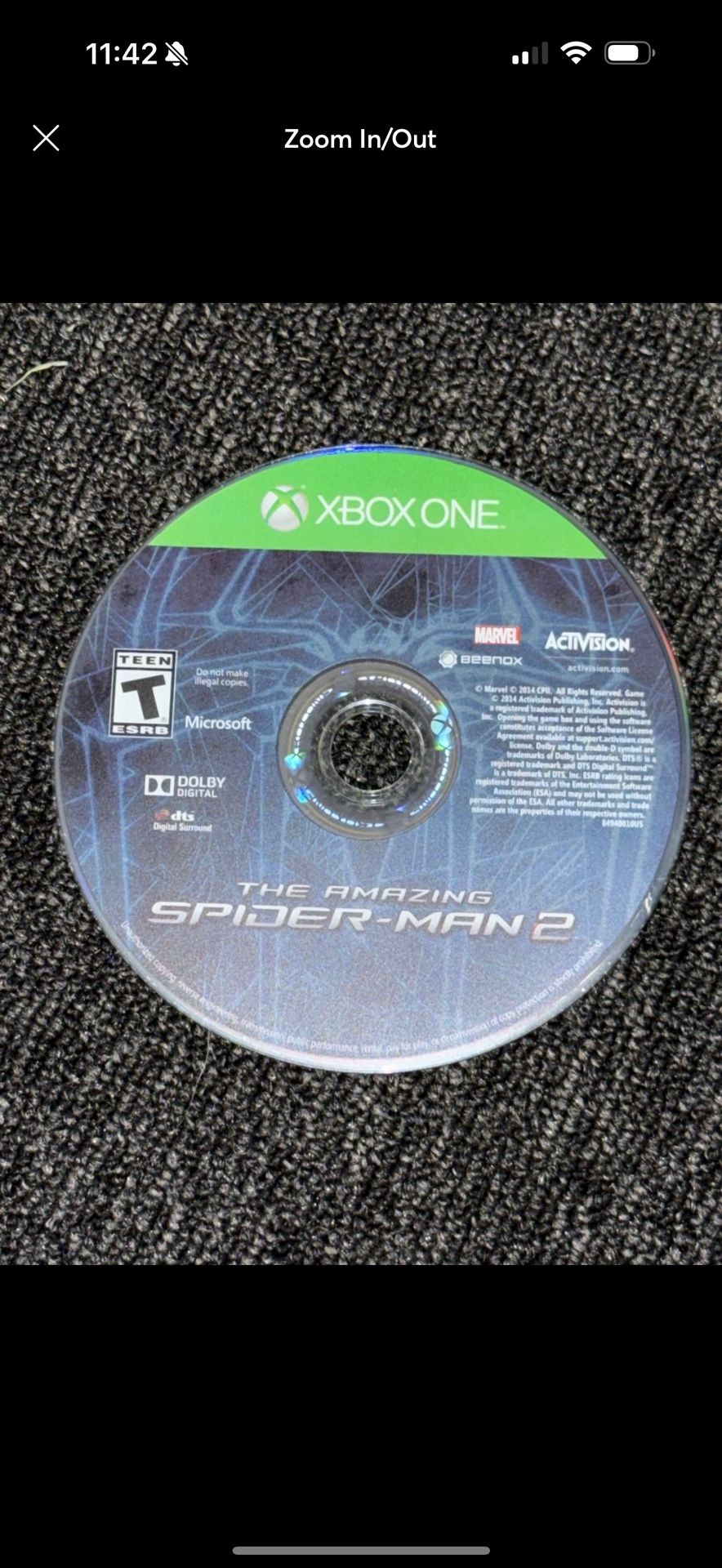 Microsoft Xbox One Marvel The Amazing Spider-Man 2 Activision Disc Only Used 014