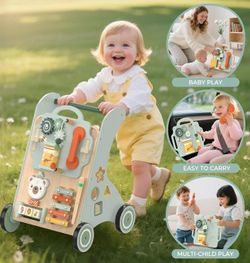 Andador de madera para bebés, andador de empuje para bebé de velocidad ajustable 