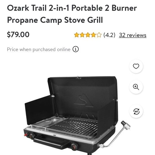 Ozark Trail 2-in-1 Portable 2 Burner Propane Camp Stove Grill