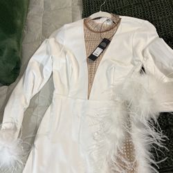 Fashion Nova Bday Dress/ Party/ Night Dress/ Beige/white / Medium Size/new