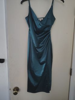 Inspired Hearts Teal Satin Midi Dress