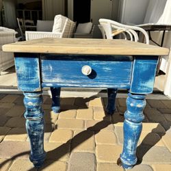 Custom painted Coastal blues and white end or side table or nightstand