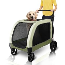 Extra Large Pet Stroller for Large Dogs, Up to 132 lbs, Folding Carrier with Adjustable Handle, Green