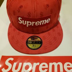 Supreme Pattern Print, Red Monogram Box Logo Fitted Hat