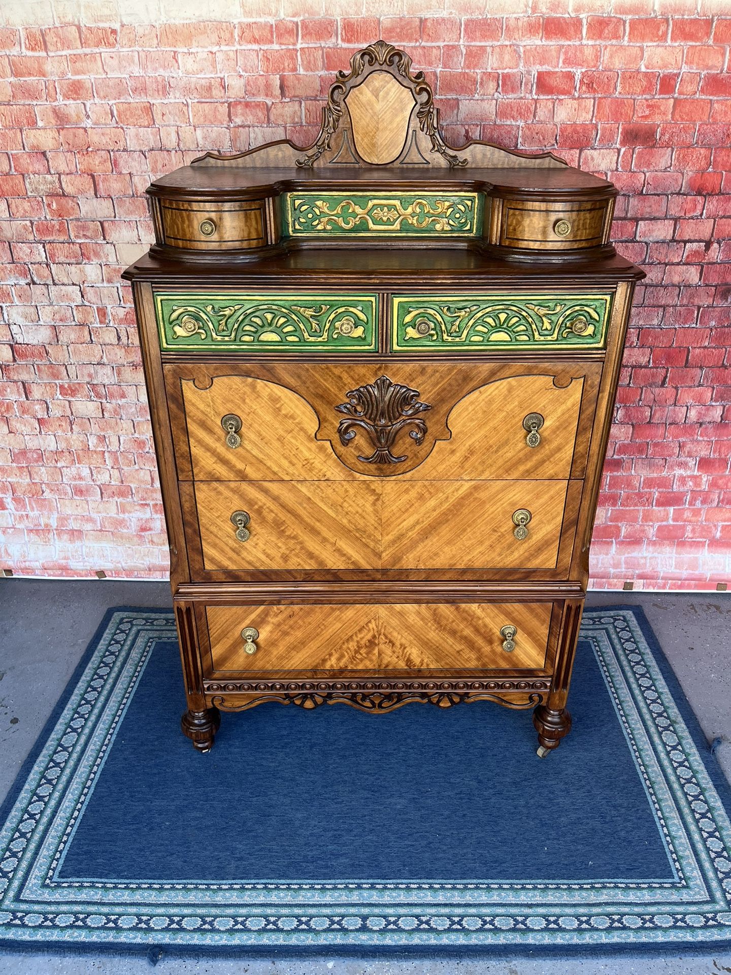 Antique Tall Dresser Solid Wood Chest Of Drawers