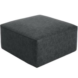 New Black PU Ottoman, 29.75” Square Leather Pouf Ottomans Floor Foot Rest Poof Seating Footrest