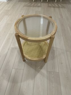 Rattan Round Side Table, Solid Wood 24" Circle End Table Sofa Table (New/ Already Assembled) 2 Available ($65 Each / OBO)