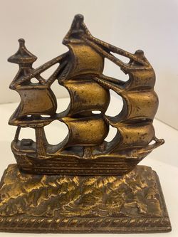 Vintage, 3 Brass Sailing Ship Bookends Set of 3