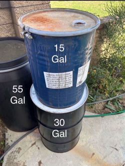 Small Metal 15 Gallons Steel Drum $80 Each With Removable Lid & Ring