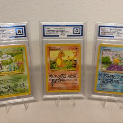 Signed Mitsuhiro Arita Bulbasaur Charmander Squirtle Pokemon Shadowless RARE WOW