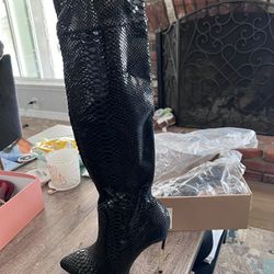 Thigh High Faux Snakeskin Boots