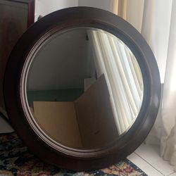 Round Wood Boarder Accent Mirror 