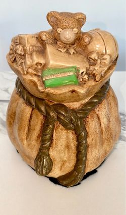 Ceramic Cookie Jar-Hand-painted-Teddy Bear Lid Canister-Unused -Vintage