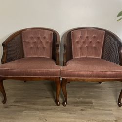 Mid Century Modern Vintage Rattan/velvet accent Chairs 