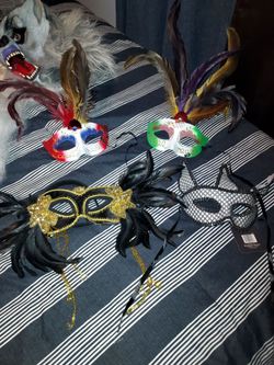 Lot of 4 Masquerade Masks with Feathers