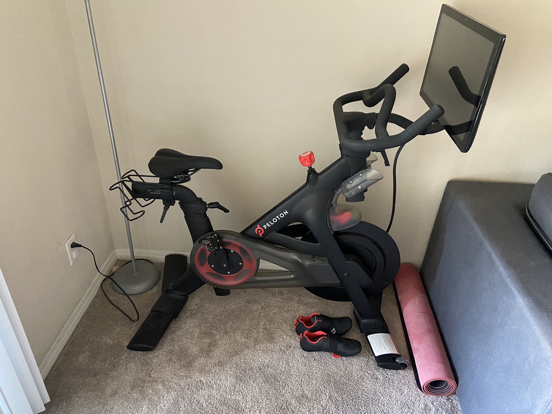 Peloton Bike, Shoes and Mat