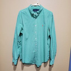 Polo Ralph Lauren Shirt XL Green Gingham Long Sleeve Button Down Men Classic Fit