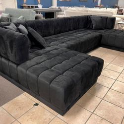 Ariana Black Velvet Double Chaise Sectional