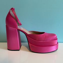 Steve Madden Charlize Pink Satin Platform Chunky Heels