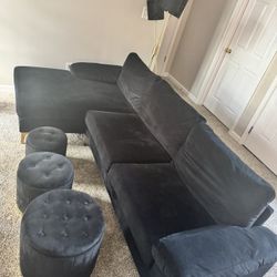 Black Couch With Gold Legs Ottomans Included