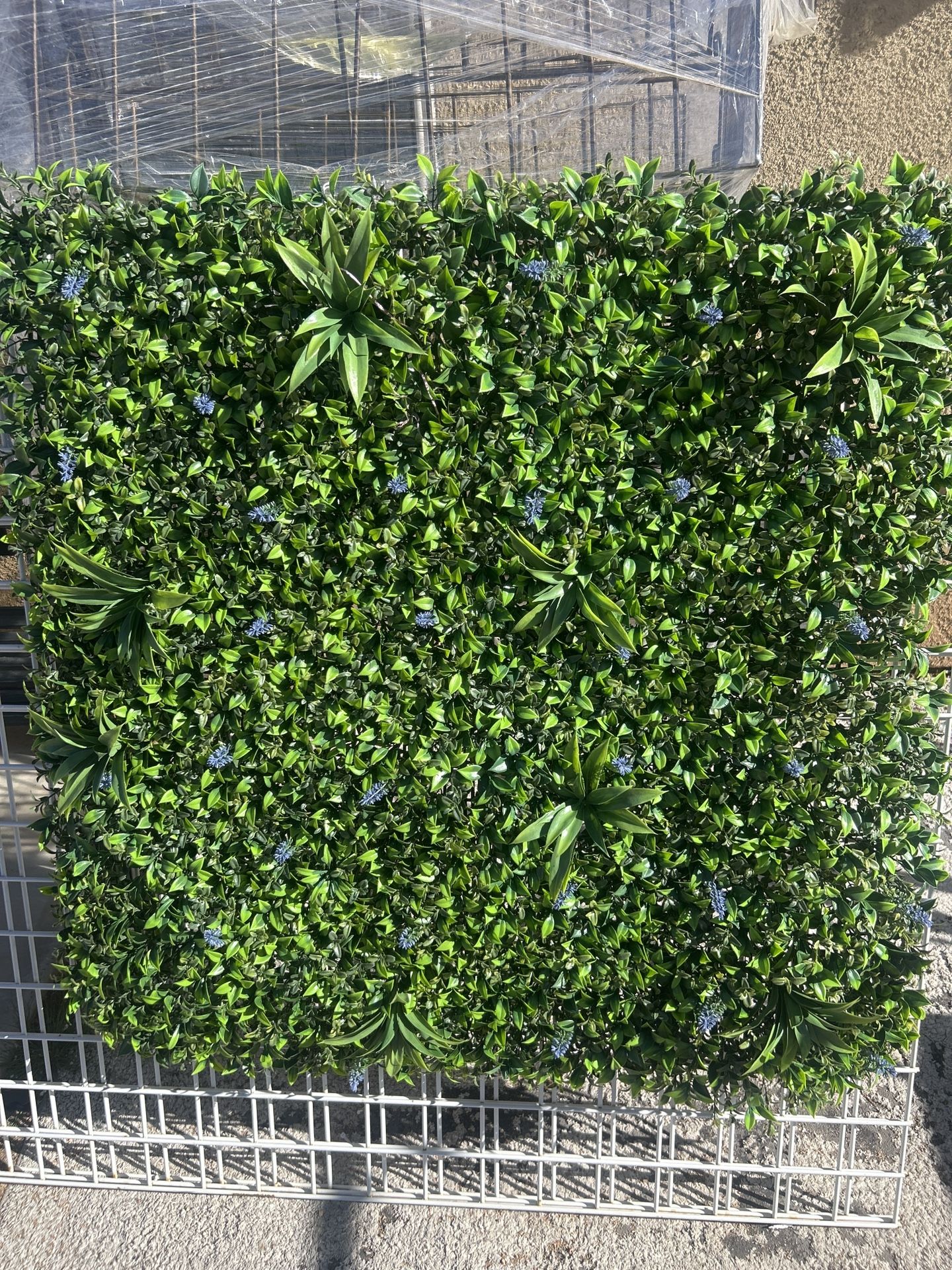 40” X 40“ Square artificial greenery wall panel with mixed foliage.