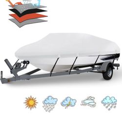 Heavy Duty 1200D PU Waterproof Boat Cover, 20'- 22' Trailerable Marine Grade Polyester Canvas, Fits 20-22ft V-Hull