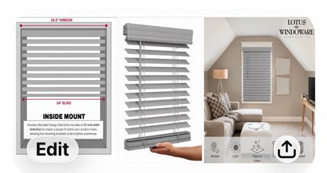New GREY Lotus & Windoware Cordless, 2 Inch Faux Wood Blind, 34.5" Wide x 72" Long, Window Blinds, Blinds & Shades, Blinds for Indoor Windows, Embosse