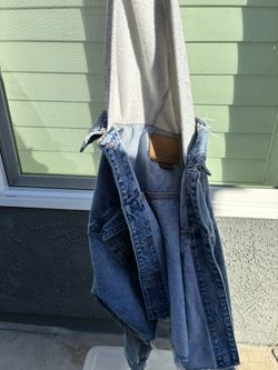 American Eagle Cropped Jean Jacket With Hoodie