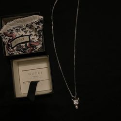 Gucci Anger Forest Wolf Head Necklace Sterling Silver SV925 w/Box