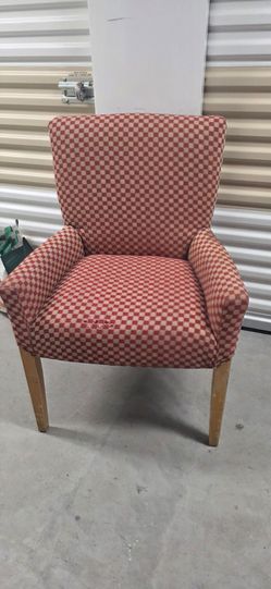 Upholstered Armchair Red Checkered Fabric