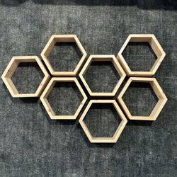 Handmade Wood Hexagon Floating Shelves