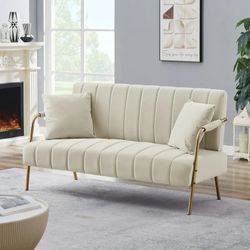 Beige Velvet Loveseat Sofa Couch