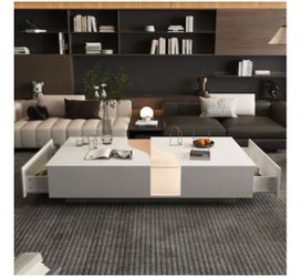 FUFU&GAGA Modern Composite White 55.1-in W × 11.8-in H with Drawers Coffee Table