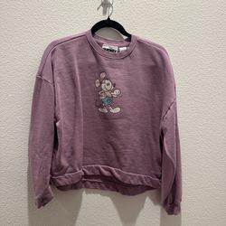 Disney WDW Mickey Mouse Genuine Mousewear Pullover Cropped Sweatshirt Plum - Medium