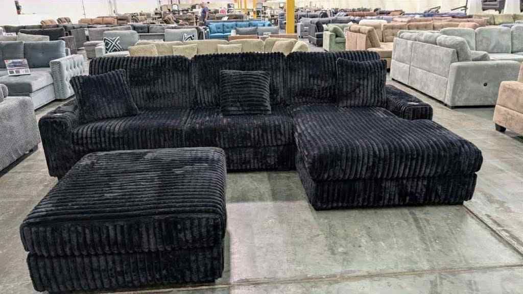 New Corduroy Sectional Couch With Ottoman / Free Delivery