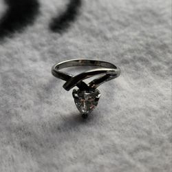 Heart Drop Ring Silver Marked 925 Size 6