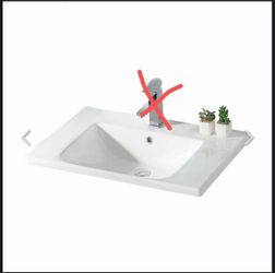 E）30” White Vanity Top with Sink  • Size: 30” • Dimensions: 29 5/8” W × 18 1/4” D × 1 1/4” Thick • Color: White • Integrated single bowl sink • Single