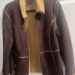 Chocolate Brown Faux Suede Sherpa Jacket