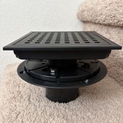 Shower Drain, Matte Black 6 inch Square Shower Floor Drain with Flange, Removeable Grid Panel SUS 304 Stainless Steel Square Shower Drain