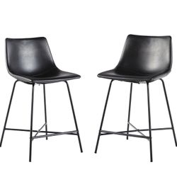 Modern Faux Leather Armless Low Back Counter Stool, Set of 4, Black