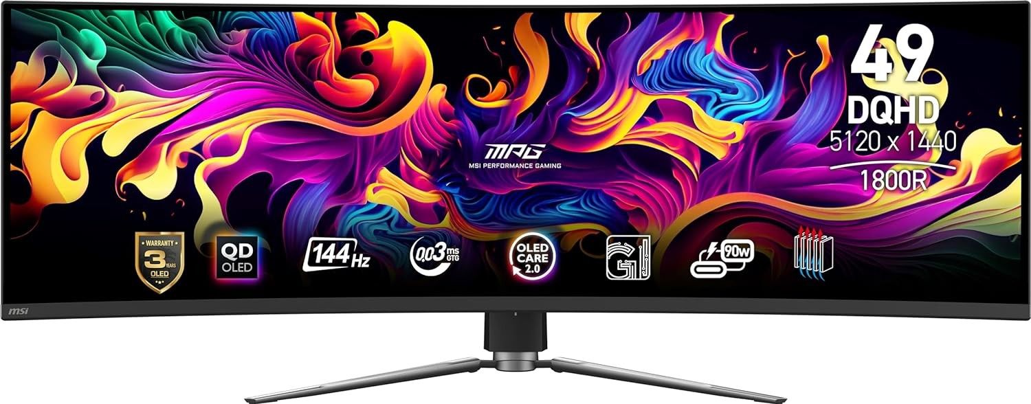 Price Firm. MSI MPG 491CQP QD-OLED, 49" Curved OLED Gaming Monitor, 5120 x 1440 (DQHD), OLED 0.03ms, 144Hz, HDR 400, HDMI, DP, USB C, Tilt, Height