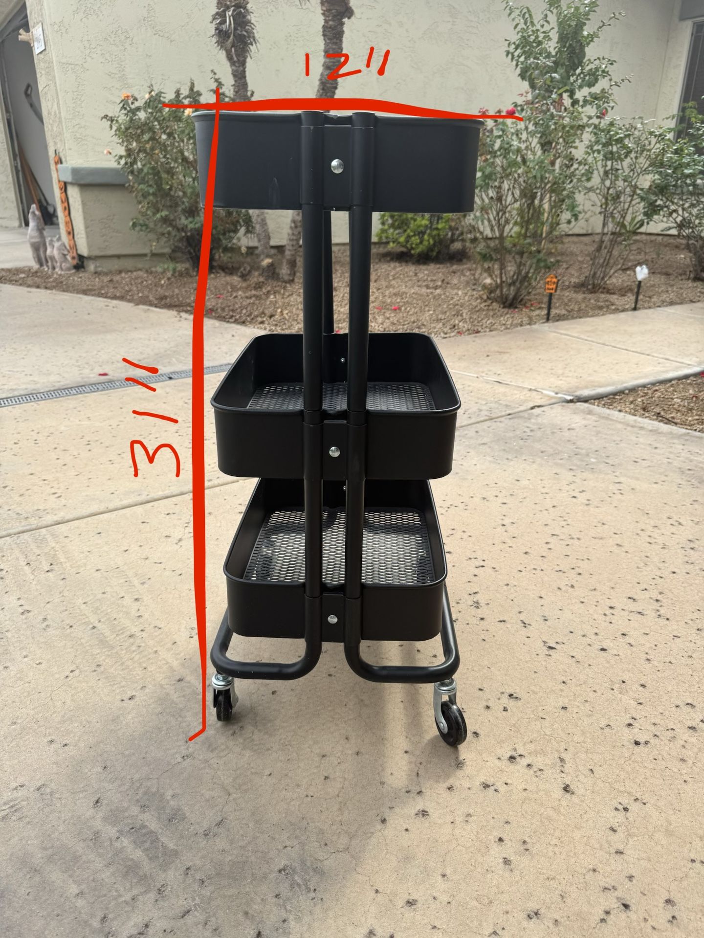 3 Shelf Black Utility Rolling Cart