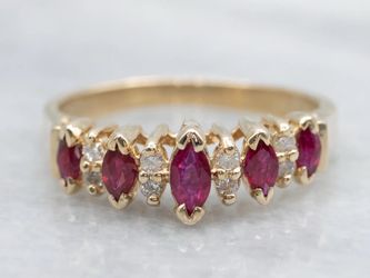 Vintage 14K Yellow Gold Marquise Ruby & Diamond Accents Ring
