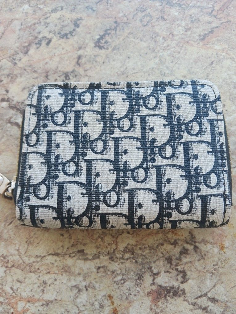 Gray Dior Oblique Jacquard Card Holder Leather Wallet for Women