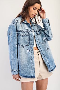 Mineral Wash Star Embroidered Denim Jacket