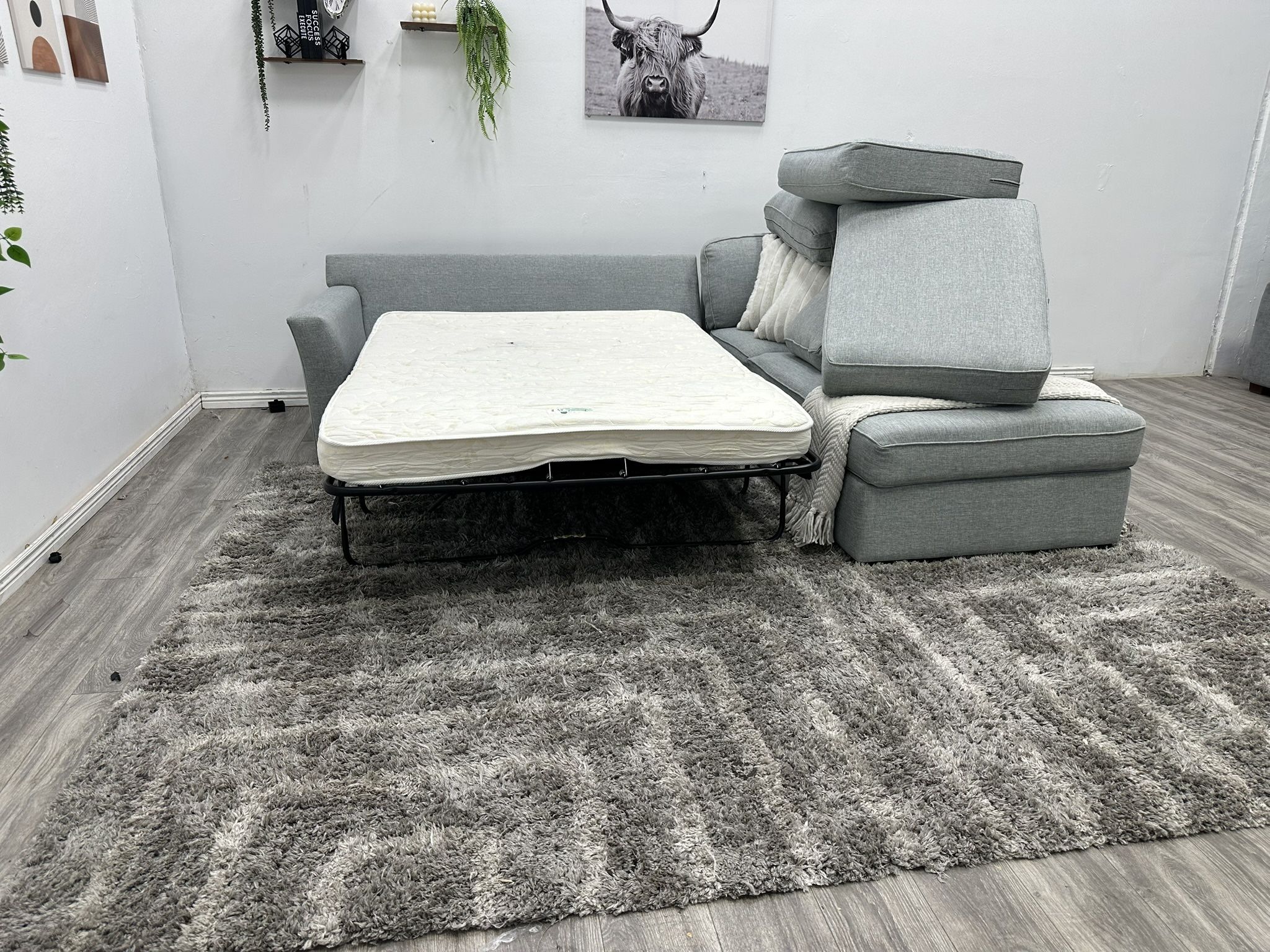Living Spaces Grey Sectional With Sleeper - Free Delivery