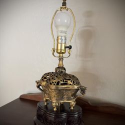 Vintage Chinese Lamp - Brass And Mahogany
