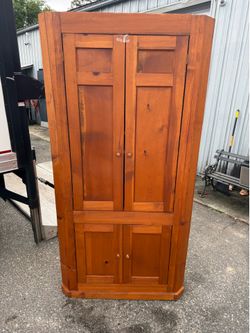 Corner Pine Storage Cabinet / Corner Hutch – 80” Tall Solid Wood