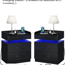 Brand New Modern Nightstands for Sale! ✨  Set of 2 Black Nightstands 🛏️ ✔ LED Lights ✔ Built-in Charging Station (USB & outlets) ✔ Sleek Modern Desig