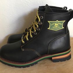 New John Deere Built Black Leather Cascades Work Boots Men's Size 10.5